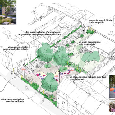 croquis projet aménagement espaces publics parvis de l'école lucie aubrac saint-pierre croix