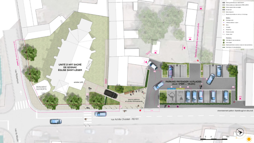 Plan masse projet aménagement parking paysager et parvis Unité d'Art Sacré de Gosnay