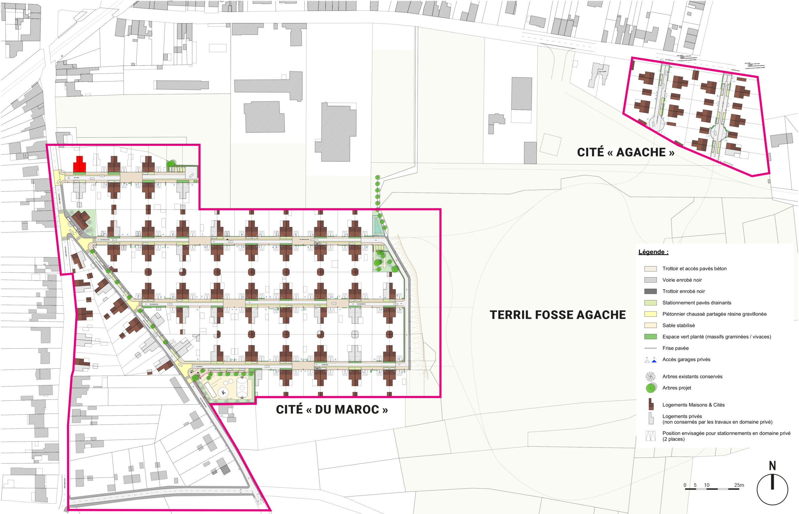 Plan masse projet d'aménagement urbain et paysager de la Cité minière Agache à Fenain