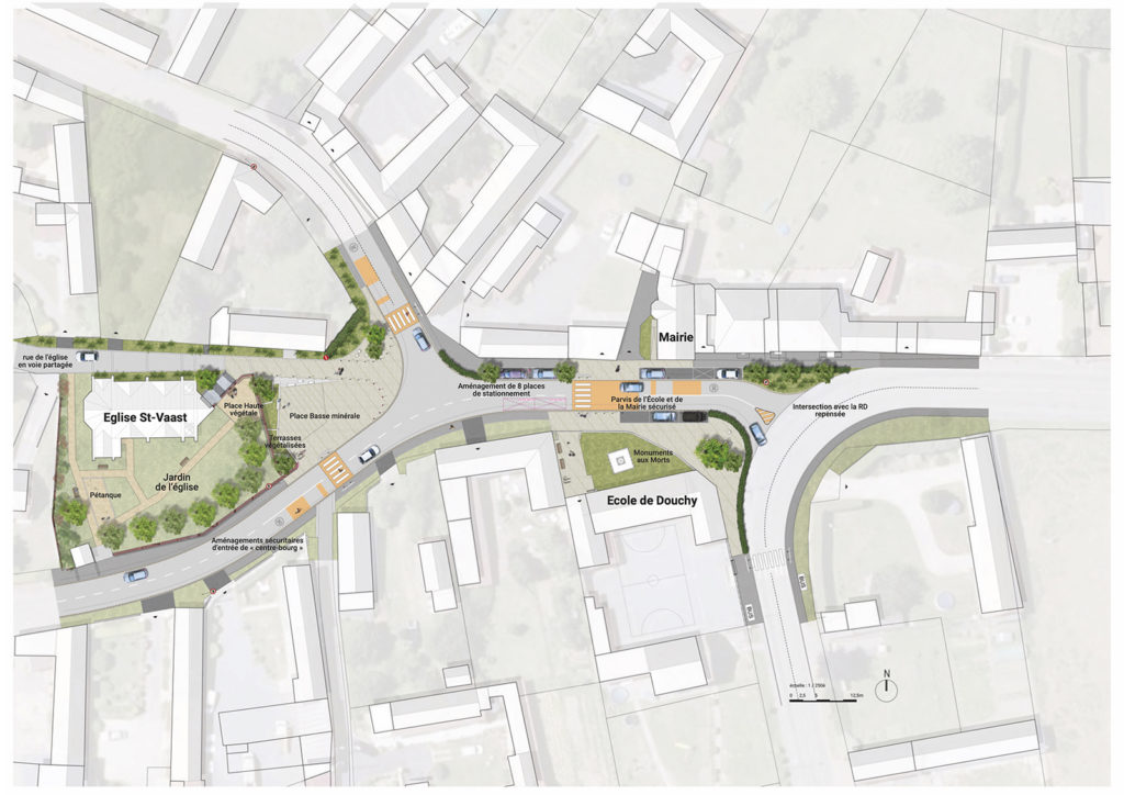 Plan masse aménagement centre bourg Douchy-les-Ayette. Mise en sécurité de la traversée